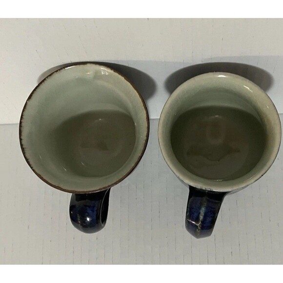 Two VNTG STONEWARE COBALT BLUE coffee MUGS VINTAGE STUDIO ART POTTERY stamped - Picture 11 of 16